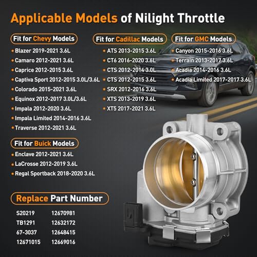 Nilight Electronic Throttle Body Fits Buick Cadillac Chevrolet GMC Chevy Impala 20122019 Camaro 20122015 Buick Enclave GMC Acadia 20122017 Cadillac XTS 20132019 30L 36L 12670981 12632172 - Image 3