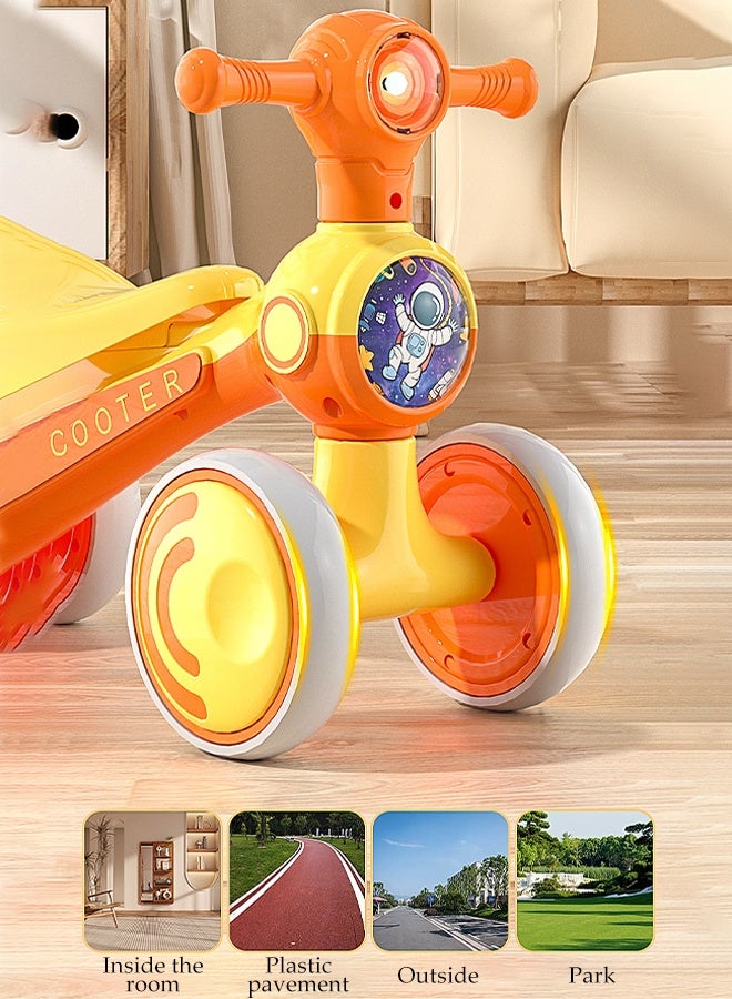 DUNISO دراجة توازن للأطفال 4 عجلات دراجة للأطفال لعبة ركوب مزودة بإطارات مضادة للانزلاق عريضة دراجة خفيفة الوزن مع ضوء LED مناسبة للاستخدام العائلي والخارجي، لزيادة التفاعل بين الوالدين والأطفال - Image 2