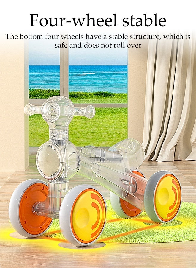 DUNISO دراجة توازن للأطفال 4 عجلات دراجة للأطفال لعبة ركوب مزودة بإطارات مضادة للانزلاق عريضة دراجة خفيفة الوزن مع ضوء LED مناسبة للاستخدام العائلي والخارجي، لزيادة التفاعل بين الوالدين والأطفال - Image 5