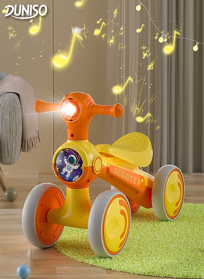 DUNISO دراجة توازن للأطفال 4 عجلات دراجة للأطفال لعبة ركوب مزودة بإطارات مضادة للانزلاق عريضة دراجة خفيفة الوزن مع ضوء LED مناسبة للاستخدام العائلي والخارجي، لزيادة التفاعل بين الوالدين والأطفال - Image 1