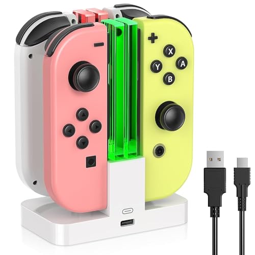 FastSnail Charging Dock for Nintendo Switch for Joy Con & OLED Model Controller with Lamppost LED Indication, Pro Controllers Charger Stand Station Compatible with Joycons with Charging Cable White - Image 1