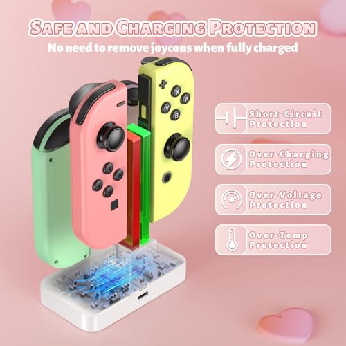 FastSnail Charging Dock for Nintendo Switch for Joy Con & OLED Model Controller with Lamppost LED Indication, Pro Controllers Charger Stand Station Compatible with Joycons with Charging Cable White - Image 4