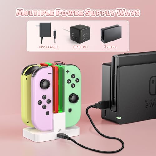 FastSnail Charging Dock for Nintendo Switch for Joy Con & OLED Model Controller with Lamppost LED Indication, Pro Controllers Charger Stand Station Compatible with Joycons with Charging Cable White - Image 5