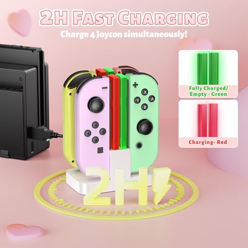 FastSnail Charging Dock for Nintendo Switch for Joy Con & OLED Model Controller with Lamppost LED Indication, Pro Controllers Charger Stand Station Compatible with Joycons with Charging Cable White - Image 2