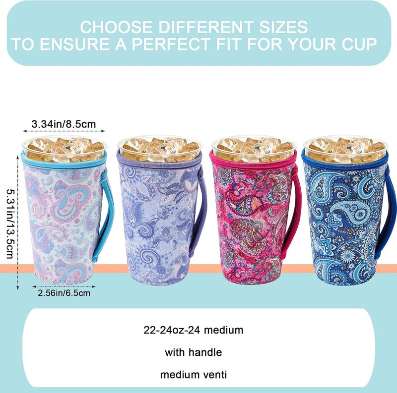 KJQJLY 4 Pack Iced Coffee Sleeve,reusable Neoprene Cup Sleeves Suitable For Beverage Sleeves For Hot And Cold Coffee Or Ice Drink Coffee cup sleeve for Starbucks coffee cup (Paisley 20-24 OZ) - Image 2