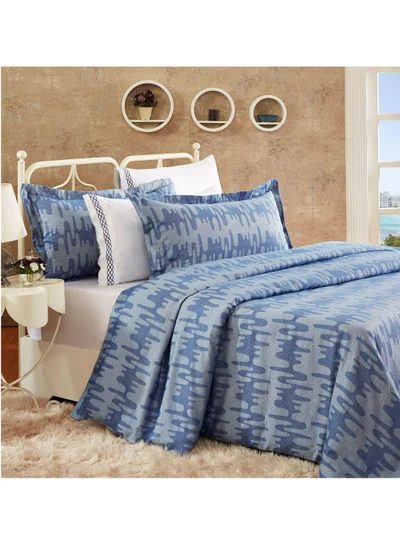 Donetella 5-Piece Cotton Duvet Cover Set (Without Filler), Blue/Grey King Size