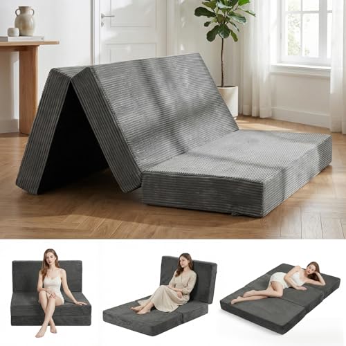 Erament 6-Inch Tri-Fold Mattress Full Size, Covertible Sofa Bed Foldable Futon Mattress with Handles & Non-Slip Bottom, Removable Machine Washable Corduroy Cover for Guest, Camping, Dorm - Image 1