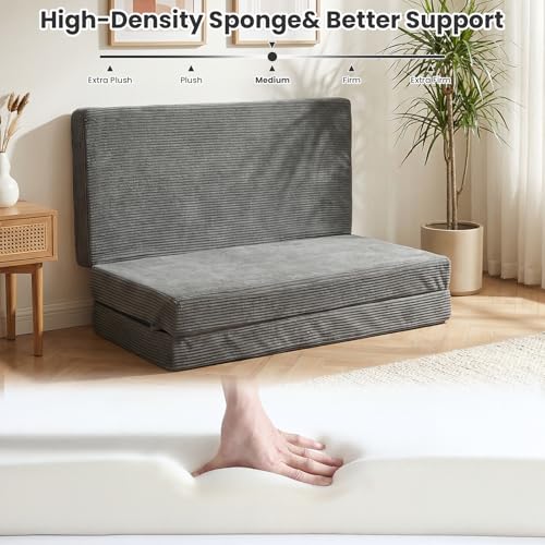 Erament 6-Inch Tri-Fold Mattress Full Size, Covertible Sofa Bed Foldable Futon Mattress with Handles & Non-Slip Bottom, Removable Machine Washable Corduroy Cover for Guest, Camping, Dorm - Image 4