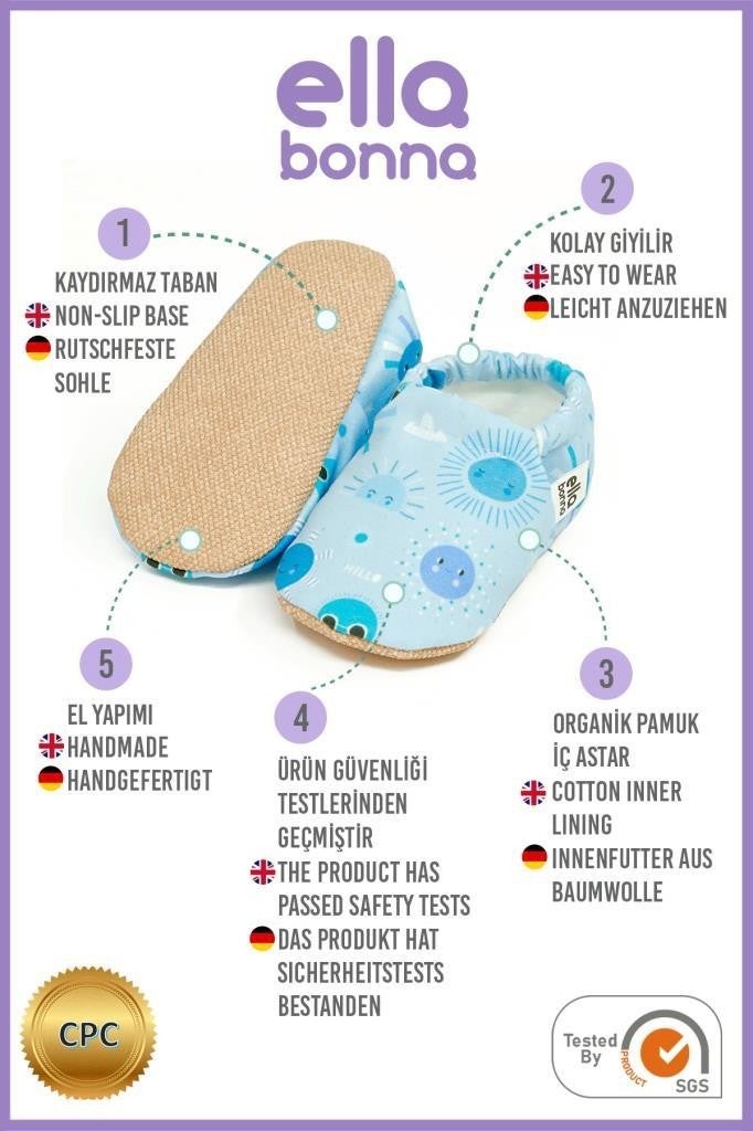 Ella Bonna Patterned Baby Booties, Non-Slip Sole, Home Nursery Shoes Slippers, Sky - Image 4
