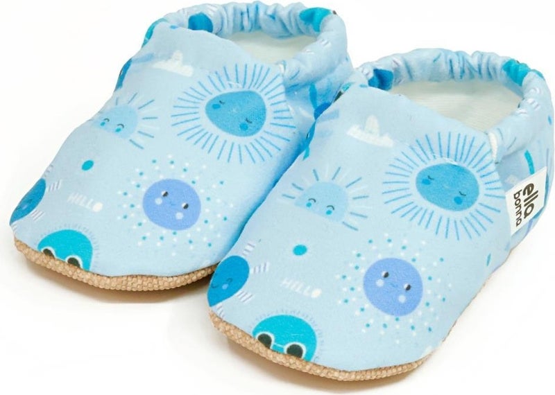 Ella Bonna Patterned Baby Booties, Non-Slip Sole, Home Nursery Shoes Slippers, Sky - Image 1