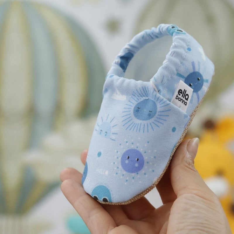 Ella Bonna Patterned Baby Booties, Non-Slip Sole, Home Nursery Shoes Slippers, Sky - Image 5