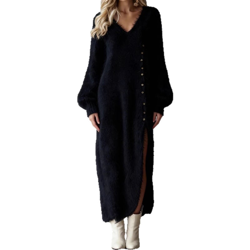 V Neck Loose Split Midi Dress Plus Size Women Casual - Image 5