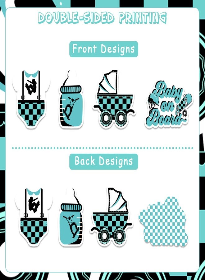 Balterever Skateboard Baby Shower Decorations 24PCS Blue Baby on Board Baby Shower Cupcake Toppers for Boys - Image 5