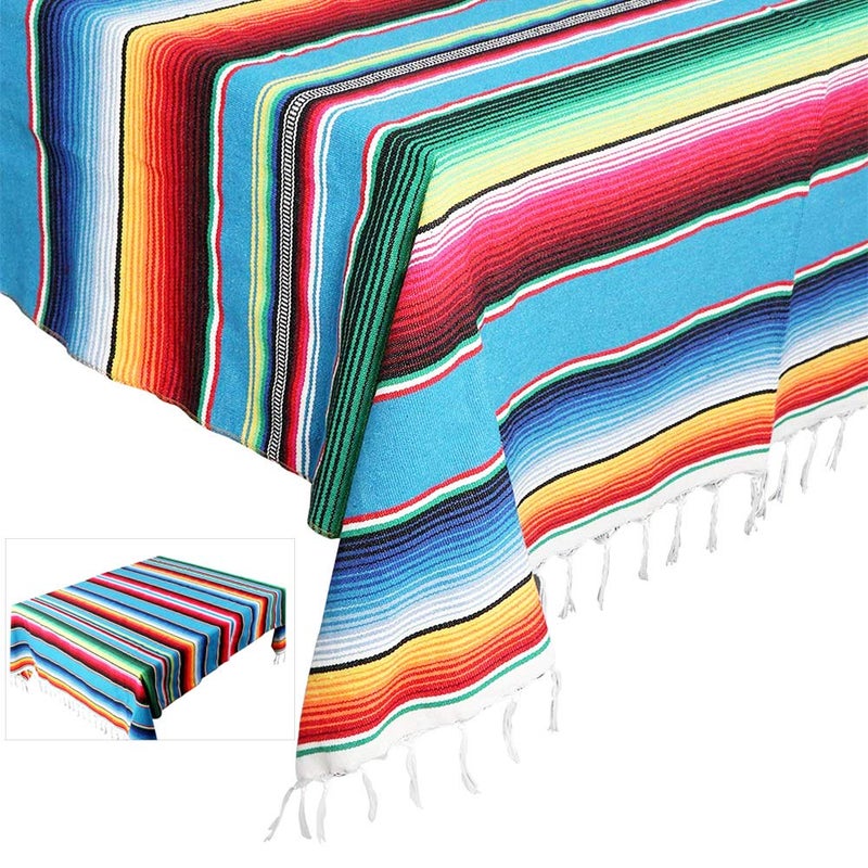 Eccbox 84 x 59 Inch Mexican Tablecloth for Wedding Party Decorations Large Square Fringe Cotton Serape Blanket Bright Colors Table Cover Picnic Mat Red