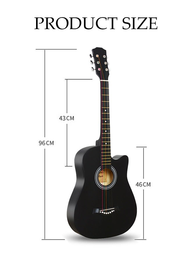 DUNISO غيتار 38 بوصة مع مجموعة ملحقات، غيتار أكوستيك خشبي، غيتار كامل الحجم مع حقيبة، ريش، أوتار، كابو، حزام، صندوق تخزين ريش، قطعة قماش للتنظيف، للمبتدئين/البالغين/الأطفال، أسود - Image 2