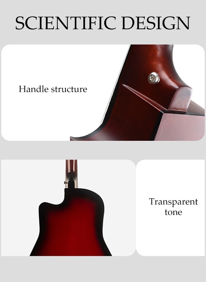 DUNISO غيتار 38 بوصة مع مجموعة ملحقات، غيتار أكوستيك خشبي، غيتار كامل الحجم مع حقيبة، ريش، أوتار، كابو، حزام، صندوق تخزين ريش، قطعة قماش للتنظيف، للمبتدئين/البالغين/الأطفال، أسود - Image 5