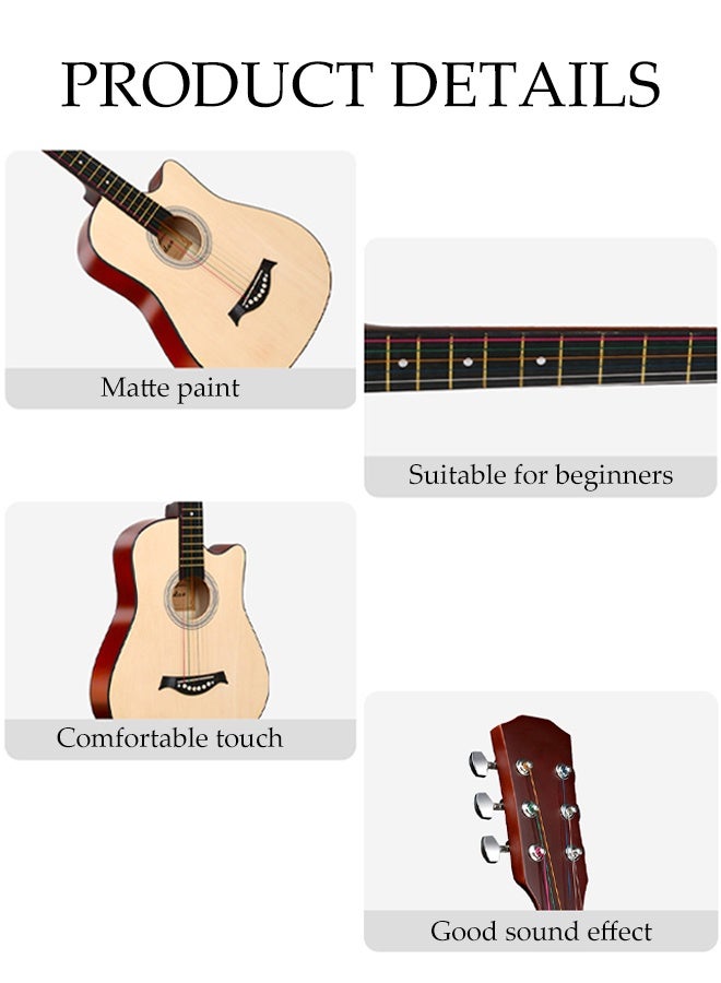 DUNISO غيتار 38 بوصة مع مجموعة ملحقات، غيتار أكوستيك خشبي، غيتار كامل الحجم مع حقيبة، ريش، أوتار، كابو، حزام، صندوق تخزين ريش، قطعة قماش للتنظيف، للمبتدئين/البالغين/الأطفال، أسود - Image 4