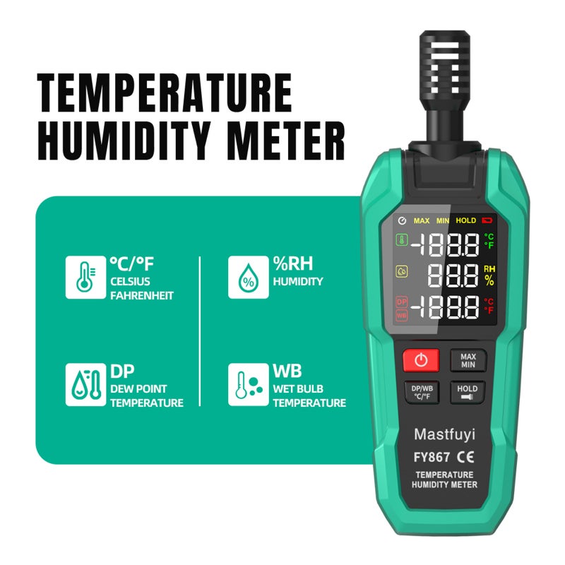 Digital Thermometer Hygrometer: Green High-Precision Sensor Color LCD - Automatic 10-Minute Shutdown Low Battery Alert Wide Temperature Range from -20°C to 60°C for Home Greenhouse Warehouse Professio - Image 2