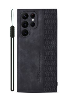 ICARLUS For Samsung Galaxy S24 Ultra Anti-scratch Phone Case Imprinted Leather Coated TPU Cover - Black  - Image 1