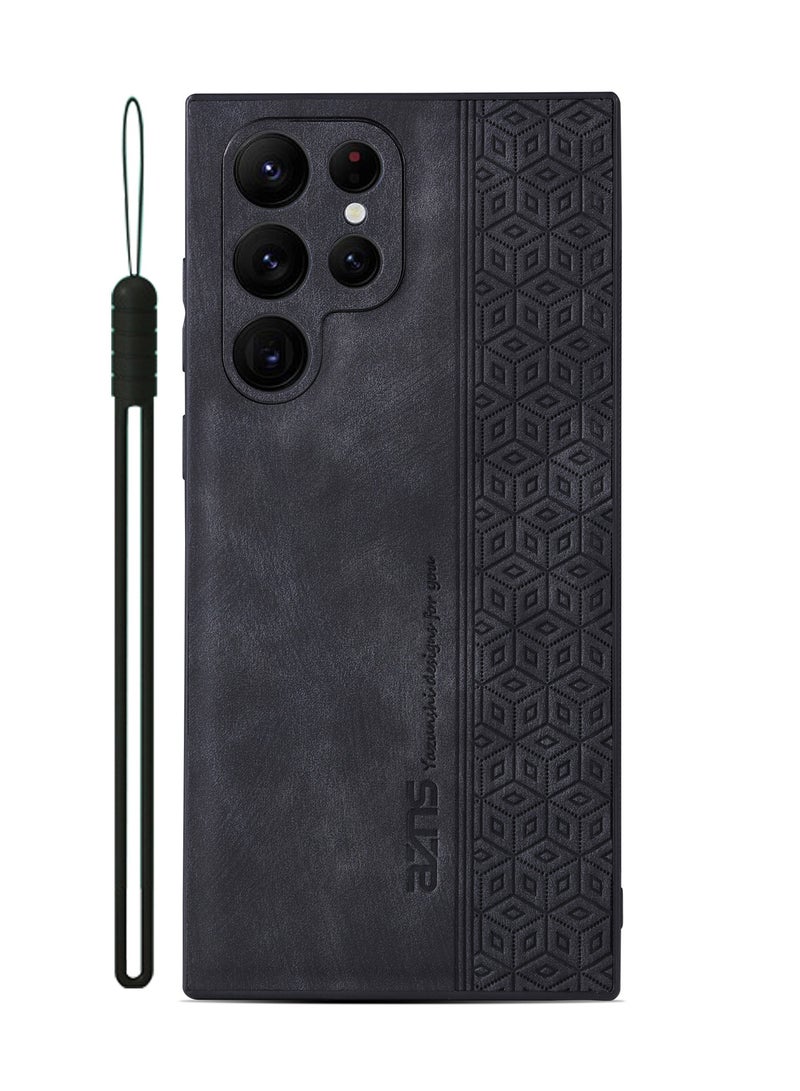 ايكارلوس جراب هاتف مضاد للخدش لهاتف Samsung Galaxy S24 Ultra مصنوع من الجلد المطبوع ومغطى بمادة TPU - أسود - Image 1