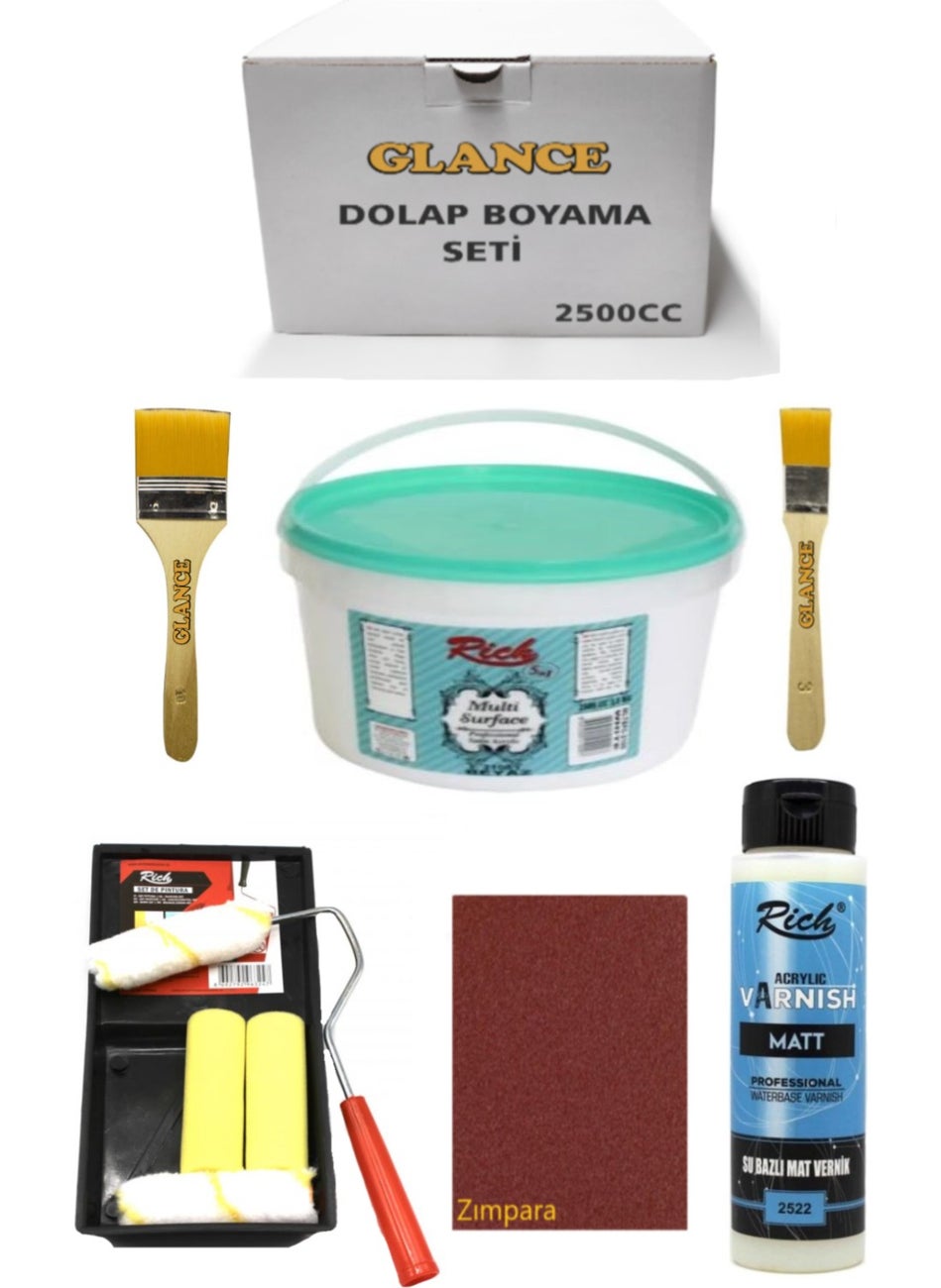 Glance - Rich 2500 cc 3,5kg Multi Surface White Cabinet Painting Set Furniture Painting Set Matte Varnish Tavarulo Set - Image 1