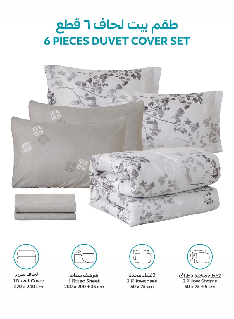 Donetella Printed Duvet Set, King Size Fits 200x200 cm - 6-Pcs Bed Set, Brushed Microfiber Fabric - 1 Duvet Cover, 1 Fitted Sheet, 2 Pillow Shams, 2 Pillowcases (Filler Not Included) - Image 4