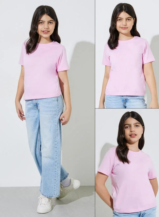 Styli Teen Girls Pack of 2 - Cotton Regular Fit Round Neck T-Shirt