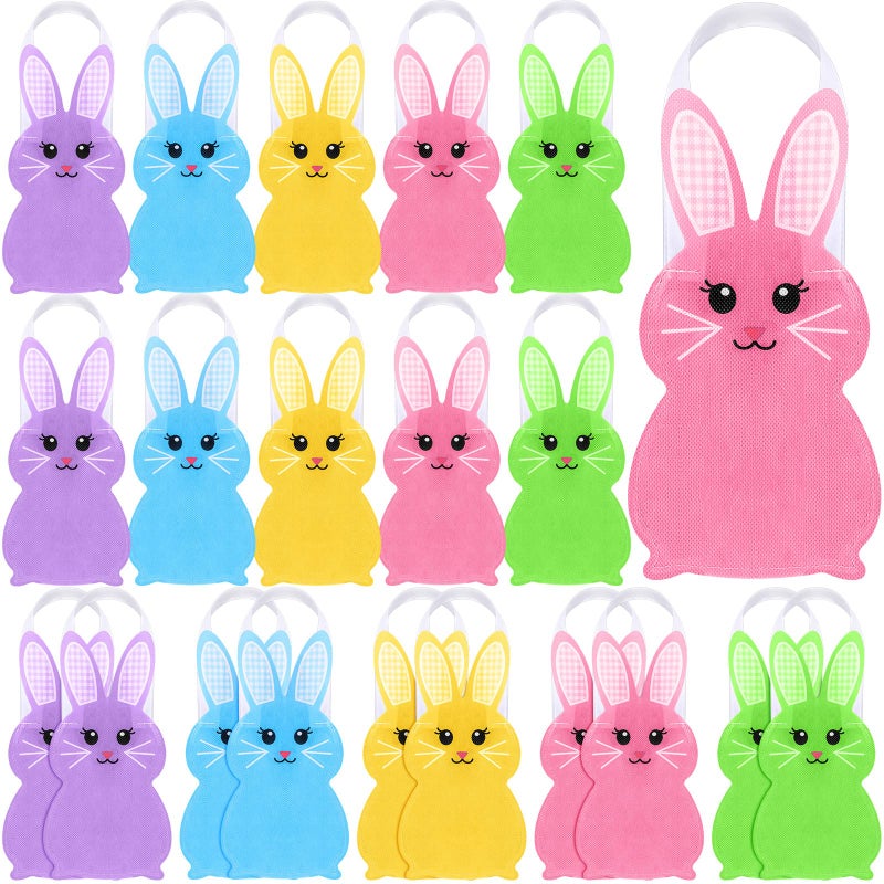 Chunful Chunful 20 Pieces Easter Non Woven Gift Tote Bags Easter Bunny Treat Goodie Bags Bulk with Handles for Kids Egg Hunt Party Favor SuppliesBunny Style 
