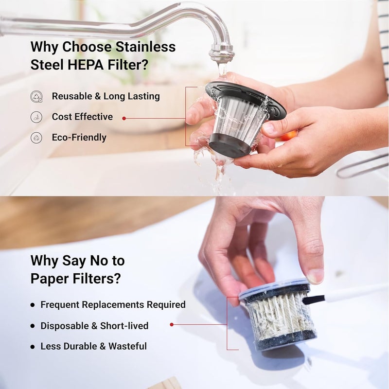 Dylect Cordless Vacuum Cleaner for Car&Home|3X Powerful Suction,16000Pa|Dual Mode-Wireless,Wired|6000Mah Battery|Bldc Technology||Washable Stainless Steel Hepa Filter|Copper Winding,0.5 Liter - Image 5