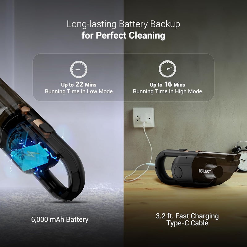 Dylect Cordless Vacuum Cleaner for Car&Home|3X Powerful Suction,16000Pa|Dual Mode-Wireless,Wired|6000Mah Battery|Bldc Technology||Washable Stainless Steel Hepa Filter|Copper Winding,0.5 Liter - Image 2