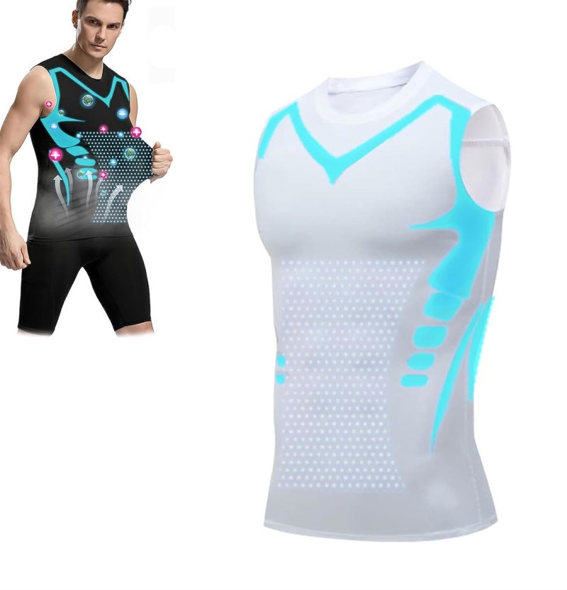 Ionic Shaping Vest XXXL White: Advanced Compression Technology - Breathable Flexible Fabric Performance Vest for Male Gym Fitness, Daily Wear - Image 3