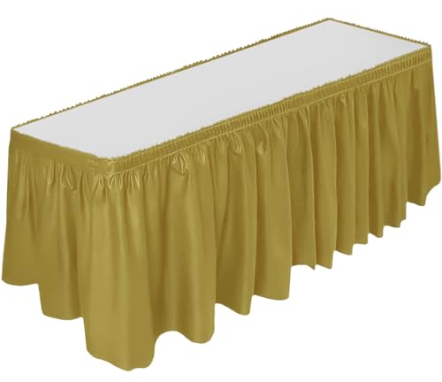 DecorRack DecorRack Table Skirt 29 in x 14 ft BPA Free Plastic Tableskirt Disposable Reusable Rectangular Tablecloth Skirt Gold 1 Pack