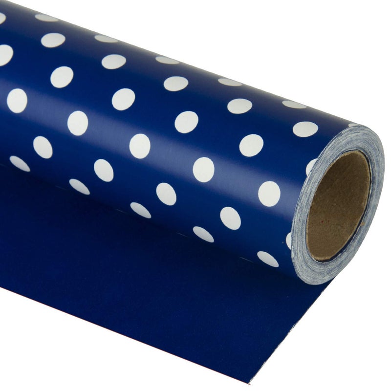 WRAPAHOLIC Reversible Wrapping Paper - Navy and Polka Dot Design for Birthday, Holiday, Wedding, Baby Shower Wrap - 30 inch x 33 feet - Image 1
