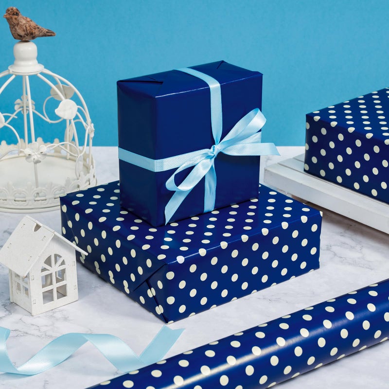 WRAPAHOLIC Reversible Wrapping Paper - Navy and Polka Dot Design for Birthday, Holiday, Wedding, Baby Shower Wrap - 30 inch x 33 feet - Image 5