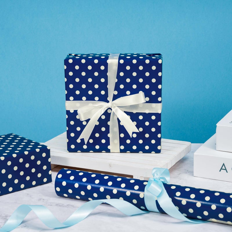 WRAPAHOLIC Reversible Wrapping Paper - Navy and Polka Dot Design for Birthday, Holiday, Wedding, Baby Shower Wrap - 30 inch x 33 feet - Image 3