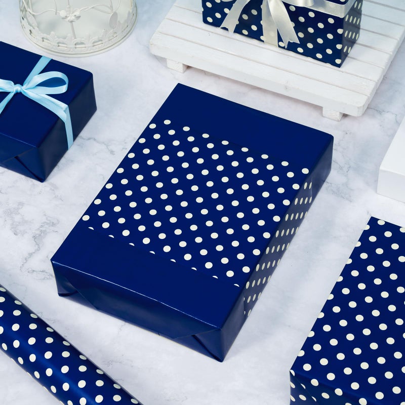 WRAPAHOLIC Reversible Wrapping Paper - Navy and Polka Dot Design for Birthday, Holiday, Wedding, Baby Shower Wrap - 30 inch x 33 feet - Image 4