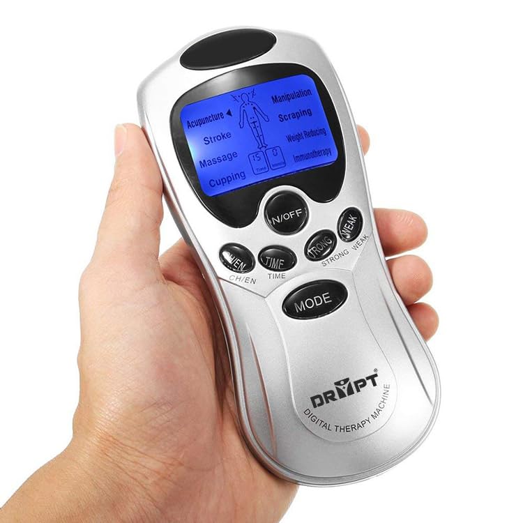 DR PT Battery Powered Digital Therapy Machine Electronic Pulse Massager Muscle Whole_Body Stimulator Tens, 8 Modes With 4 Pads Massager, Silver - Image 5