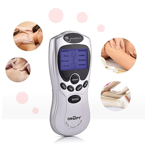 DR PT Battery Powered Digital Therapy Machine Electronic Pulse Massager Muscle Whole_Body Stimulator Tens, 8 Modes With 4 Pads Massager, Silver - Image 4