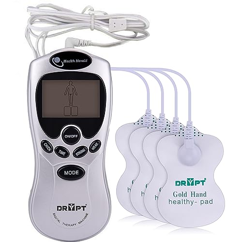 DR PT Battery Powered Digital Therapy Machine Electronic Pulse Massager Muscle Whole_Body Stimulator Tens, 8 Modes With 4 Pads Massager, Silver - Image 1