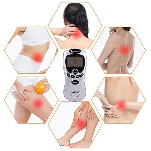DR PT Battery Powered Digital Therapy Machine Electronic Pulse Massager Muscle Whole_Body Stimulator Tens, 8 Modes With 4 Pads Massager, Silver - Image 3