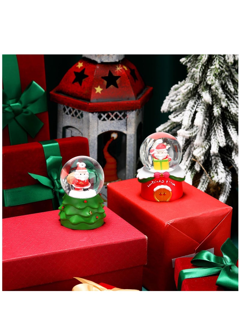 SOLARAE Christmas Glitter Water Globe Mini Snow Globe Santa Claus Christmas Tree Snowman Snow Christmas Elements Snow Globe House Decoration With Led Light For Family Office, 2 Pcs - Image 5