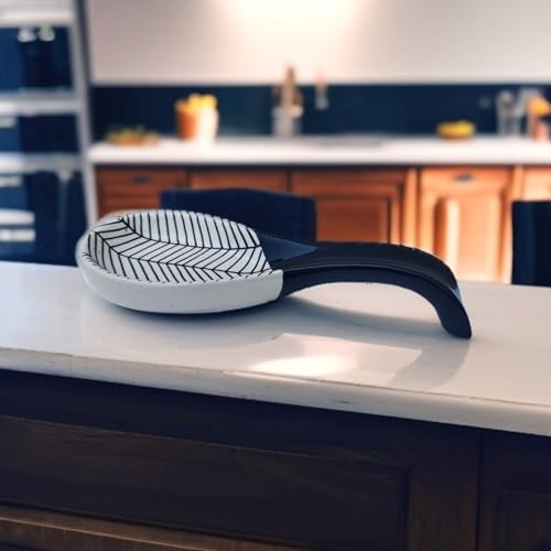 MALAIKAH Ceramic Black with Zebra Print Long Print Spoon Rest | Handmade Kitchen Spoon Holder | Pack of 1 - Image 3