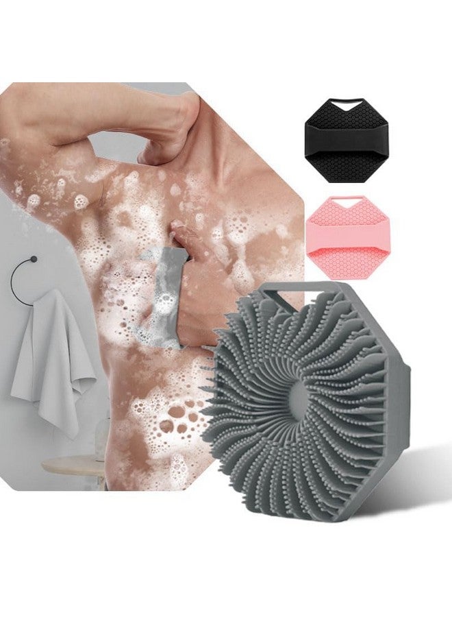 MVM Enterprise Hot Bathroom Anti Bacteria Handheld Round Body Scrubber Soft Silicone Skin Exfoliator Massage Bath Back Cleaning Brush Geometric Design Metallic Body Scrubber Loofah Silicone Body Brush (1 pcs) - Image 2