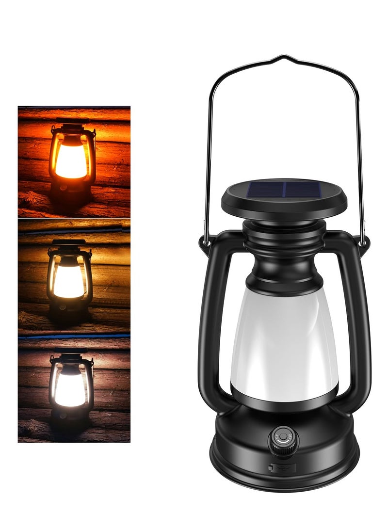 مصباح تخييم PROBE FIRE كلاسيكي يعمل بالطاقة الشمسية قابل لإعادة الشحن LED محمول مقاوم للماء للإضاءة الخارجية فوانيس محمولة تعمل بالكيروسين مصابيح طوارئ على الطراز القديم للمشي لمسافات طويلة والصيد وصيد الأسماك والأجواء الزخرفية سطوع قابل للتعديل وصديق للبيئة للمغامرات ZP06602 (أسود) - Image 1