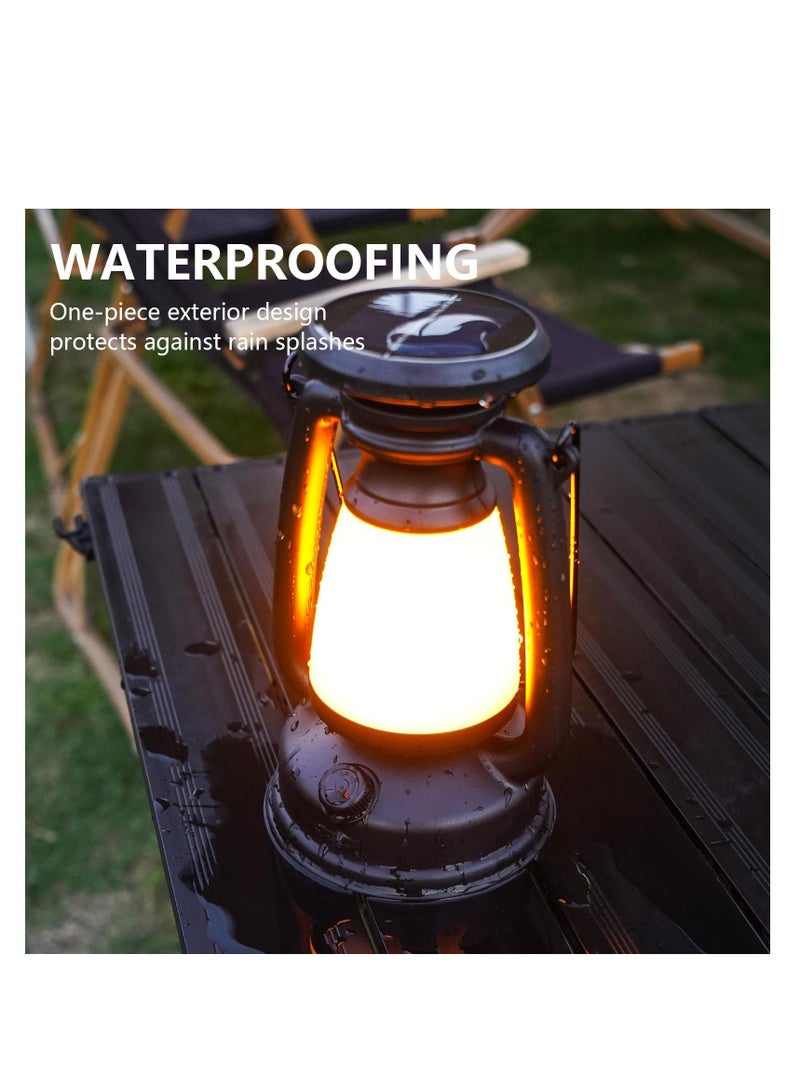 مصباح تخييم PROBE FIRE كلاسيكي يعمل بالطاقة الشمسية قابل لإعادة الشحن LED محمول مقاوم للماء للإضاءة الخارجية فوانيس محمولة تعمل بالكيروسين مصابيح طوارئ على الطراز القديم للمشي لمسافات طويلة والصيد وصيد الأسماك والأجواء الزخرفية سطوع قابل للتعديل وصديق للبيئة للمغامرات ZP06602 (أسود) - Image 3