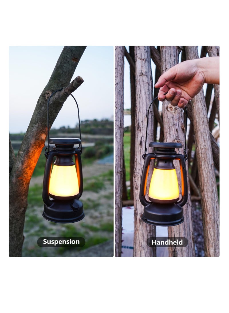 مصباح تخييم PROBE FIRE كلاسيكي يعمل بالطاقة الشمسية قابل لإعادة الشحن LED محمول مقاوم للماء للإضاءة الخارجية فوانيس محمولة تعمل بالكيروسين مصابيح طوارئ على الطراز القديم للمشي لمسافات طويلة والصيد وصيد الأسماك والأجواء الزخرفية سطوع قابل للتعديل وصديق للبيئة للمغامرات ZP06602 (أسود) - Image 5