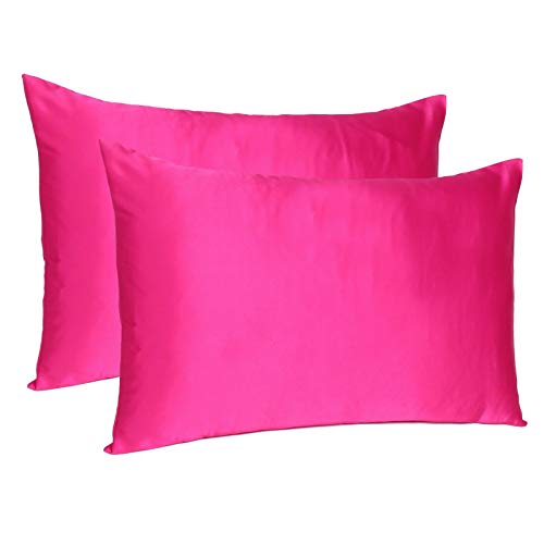 Oussum Satin Silk Pillowcase Pillow Case Covers with Envelop Closure for Hair and Skin Home Bed Decor Set of 2 Pillowcase Free 3 pcs scrunchies (Standard, Pink) - Image 1