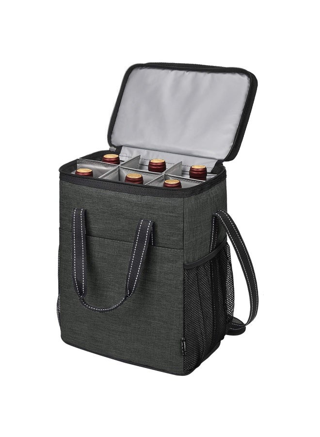 Tirrinia 6 Bottle Wine Carrier - Insulated  Padded Wine Carrying Cooler Tote Bag with Handle and Adjustable Shoulder Strap for Travel or Picnic IDEAL Wine Lover Gift Black - Image 1