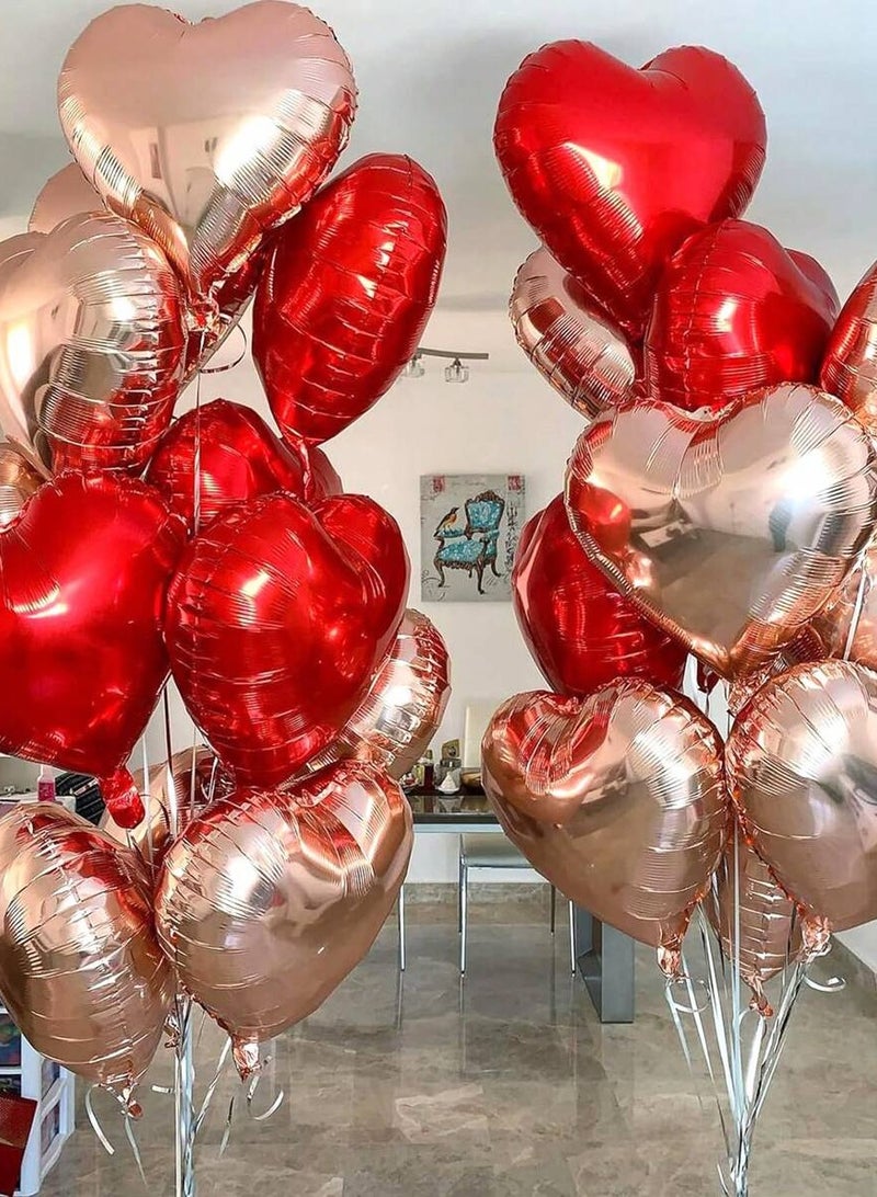 Red and Rose Gold Heart Balloons Set of 6 Red and 6 Rose Gold Balloons High Quality Suitable for Anniversary, Birthdays and All Special Occasions 14 Pieces - Image 1