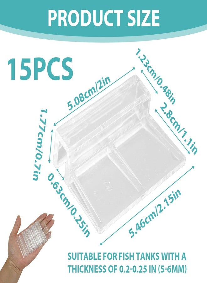 TNJPSEK 15 Pcs Rimless Aquarium Lid Clips for 5-6mm Glass, Clear Acrylic Aquarium Cover Support Clamps for Fish Tank Lid Holder, Plastic Tank Top Clips for Glass Canopy or Piscine Hoods and Covers - Image 4